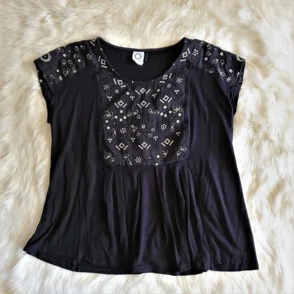 Anthropologie Akemi + Kin Arcana Embroidered Black Top XS - Picture 12 of 16